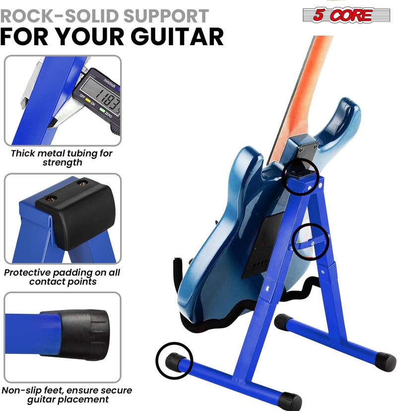 5 Core Guitar Stand A Frame w Soft Foam Arms Non-Slip Rubber Support for Acoustic Electric Bass Guitar Ukulele & Banjo Stand - GSS BLU - Image 2